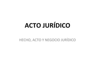 ACTO JURÍDICO
(NEGOCIO JURÍDICO)
HECHO, ACTO Y NEGOCIO JURÍDICO
 