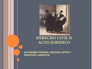 DERECHO CIVIL II
ACTO JURIDICO
AUTONOMIA PRIVADA, HECHOS, ACTOS Y
NEGOCIOS JURIDICOS.
 