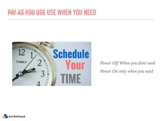 PAY AS YOU USE USE WHEN YOU NEED
Power Off When you dont need
Power On only when you need
 