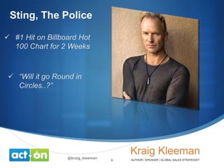 Sting, The Police
 #1 Hit on Billboard Hot
100 Chart for 2 Weeks

 “Will it go Round in
Circles..?”

@kraig_kleeman

6

 