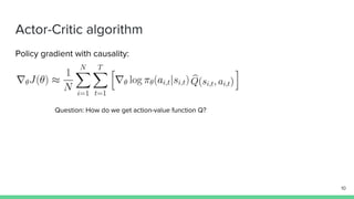Actor-Critic algorithm
Policy gradient with causality:
Question: How do we get action-value function Q?
10
 