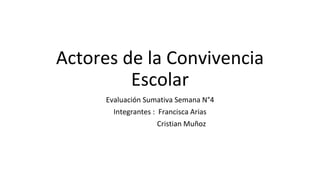 Actores de la Convivencia
Escolar
Evaluación Sumativa Semana N°4
Integrantes : Francisca Arias
Cristian Muñoz
 