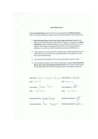 Actor Identification Form Actor release Form | DOCX