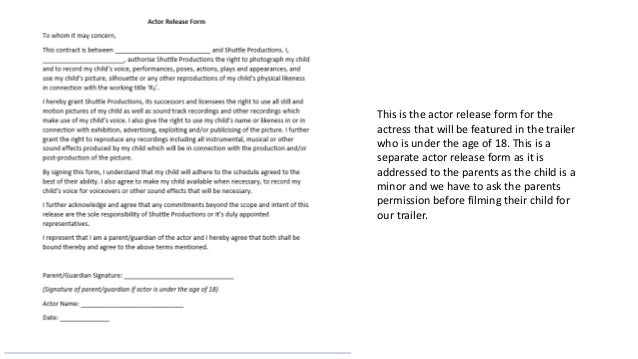 actor release forms actor release form