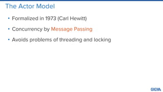 The Actor Model
• Formalized in 1973 (Carl Hewitt)
• Concurrency by Message Passing
• Avoids problems of threading and locking
 