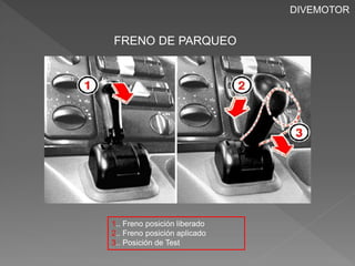 FRENO DE PARQUEO 
1.. Freno posición liberado 
2.. Freno posición aplicado 
3.. Posición de Test 
DIVEMOTOR 
 