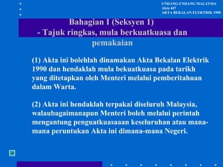 Akta Bekalan Elektrik1990 Bagaimana Wujud Di Malaysia