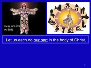 Let us each do  our part  in the body of Christ. 
