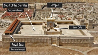 Courtof theGentiles Temple
RoyalStoa
Everyoneallowed
Sanhedrin meet
JewsOnly
 