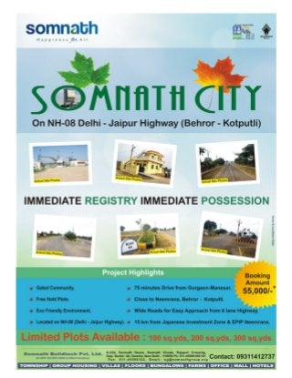 Booking open in Somnath city plots on nh-8 Behror.call@8860326693