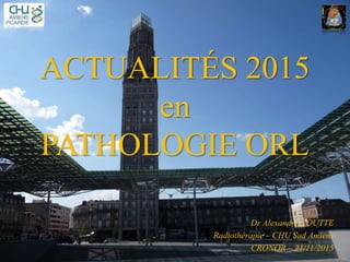 ACTUALITÉS 2015
en
PATHOLOGIE ORL
Dr Alexandre COUTTE
Radiothérapie – CHU Sud Amiens
CRONOR – 21/11/2015
 