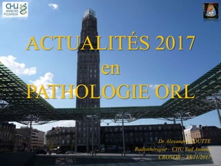 ACTUALITÉS 2017
en
PATHOLOGIE ORL
Dr Alexandre COUTTE
Radiothérapie – CHU Sud Amiens
CRONOR – 18/11/2017
 