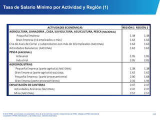 23© 2014 KPMG, una sociedad civil panameña y firma de la red de firmas miembro independientes de KPMG, afiliadas a KPMG International
Cooperative (“KPMG International”), una entidad suiza. Derechos reservados.
Tasa de Salario Mínimo por Actividad y Región (1)
 