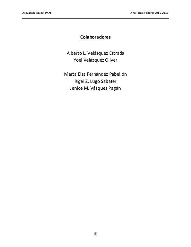 Actualizacion de las Tablas del Pan, 2016