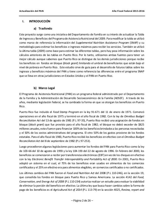 Actualizacion de las Tablas del Pan, 2016