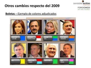 Otros cambios respecto del 2009
Boletas – Ejemplo de colores adjudicados
 