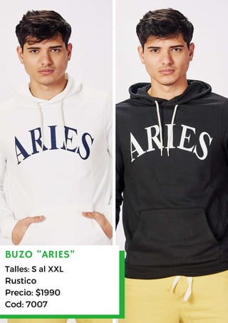 BUZO "ARIES"
Talles: S al XXL
Rustico
Precio: $1990
Cod: 7007
 