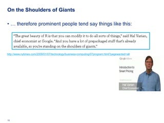 On the Shoulders of Giants

• … therefore prominent people tend say things like this:




http://www.nytimes.com/2009/01/07/technology/business-computing/07program.html?pagewanted=all




15   Deloitte Analytics Institute                                                               © 2010 Deloitte LLP
 
