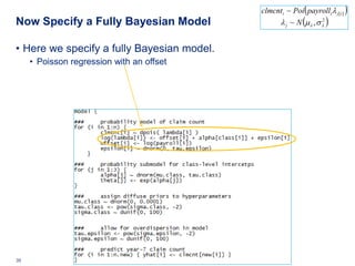 clmcnti ~ Poi ( payrolli λ j[ i ] )
Now Specify a Fully Bayesian Model                          (
                        ...