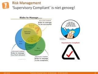 Risk Management
‘Supervisory Compliant’ is niet genoeg!
Presentatie Actuarieel Podium - Jos Berkemeijer - © 2013 Symetrics 202013-10-01
 