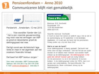 Pensioenfondsen – Anno 2010
Communiceren blijft niet gemakkelijk
Presentatie Actuarieel Podium - Jos Berkemeijer - © 2013 Symetrics 362013-10-01
 
