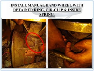 INSTALL MANUAL HAND WHEEL WITH
RETAINER RING, CIR-CLIP & INSIDE
SPRING.
 