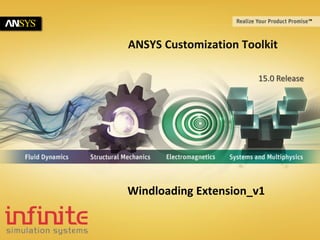 © 2011 ANSYS, Inc. April 15, 2014 1
15.0 Release
ANSYS Customization Toolkit
Windloading Extension_v1
 
