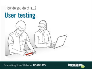 How do you do this...?

User testing




                                     26
Evaluating Your Website: USABILITY
 