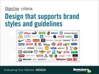Objective criteria:

Design that supports brand
styles and guidelines




                                  30
Evaluating Your Website: DESIGN
 