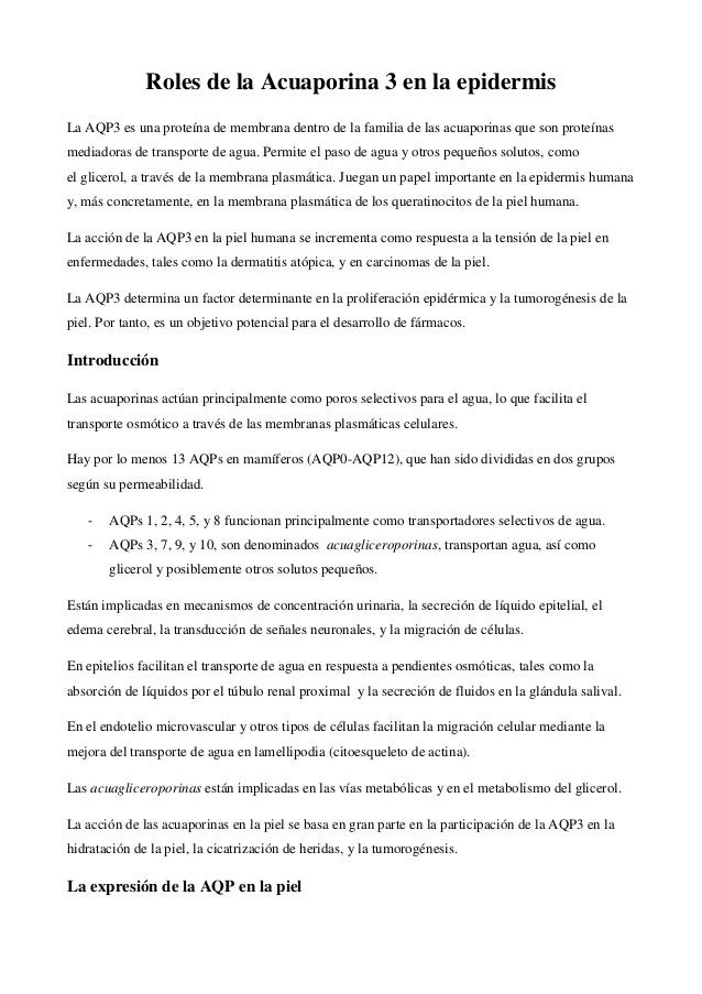 Acuaporina 3 en la epidermis