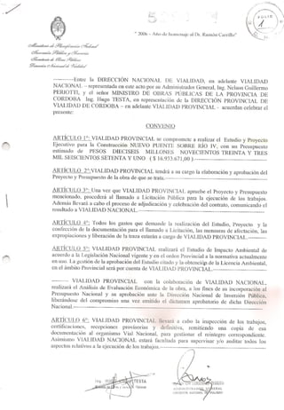 Acuerdo de la Provincia con Vialidad Nacional por el puente del Bicentenario en Río Cuarto