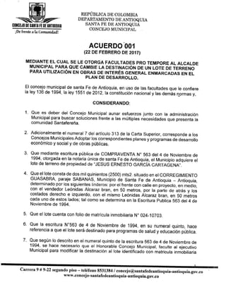 Acuerdo 001 de 2017 - Santa Fe de Antioquia