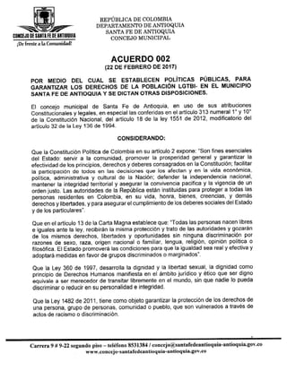 Acuerdo 002 de 2017 - Santa Fe de Antioquia