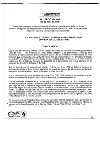 Acuerdo 008 del 9 de abril de 2014