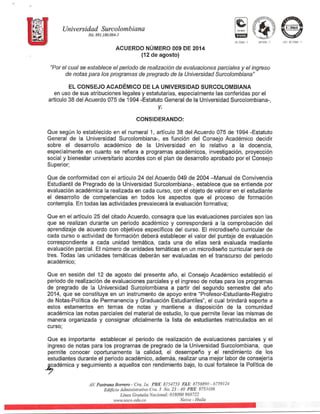 Acuerdo 009 de_2014 Periodo de Realización de Evaluaciones Parciales y el ingreso de notas