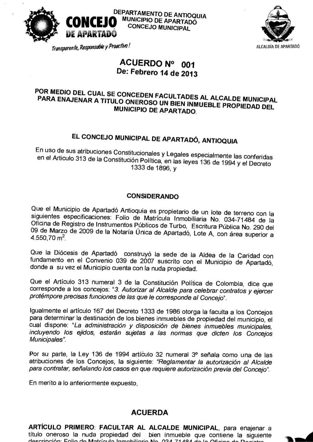 Acuerdo 01 2013