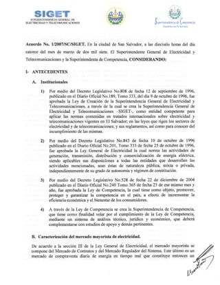 Acuerdo No. 1/2007/SC/SIGET