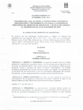 Acuerdo 011 de 2014 Nuevo Estatuto Tributario