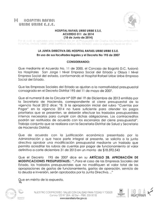 Acuerdo 011 del 18 de junio de 2014