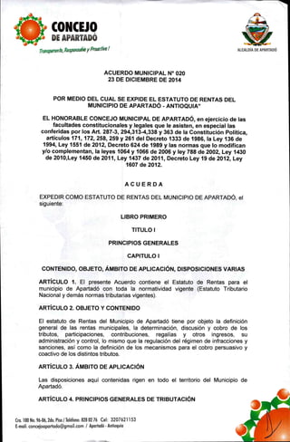 Acuerdo 020 de 2014