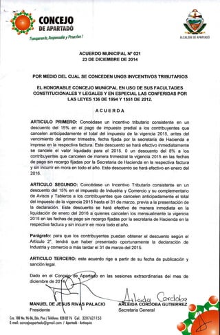 Acuerdo 021 de 2014