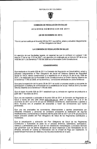 Acuerdo 029 de 2011 aclaración y actualización del pos