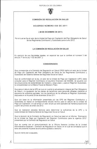 Acuerdo 030 de 2011 actualización upc