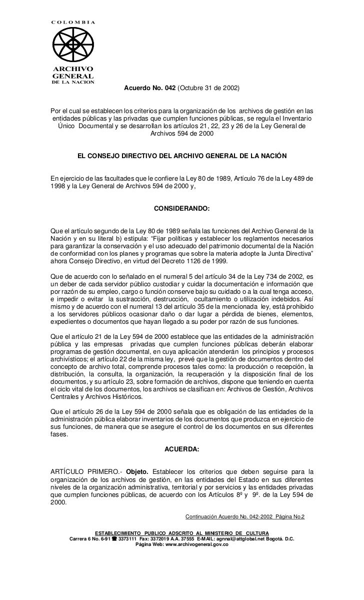 Acuerdo 042 02 organización ag