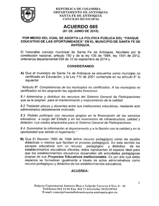 Acuerdo 085 del 1 de junio de 2015