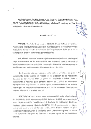 Acuerdo del Gobierno de Navarra con EH Bildu Nafarroa para los Presupuestos 2021