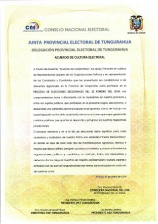 Acuerdo Organizaciones Políticas de Tungurahua por una cultura electoral 