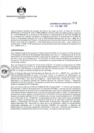 Acuerdo Consejo Municipalidad de Lima N° 539