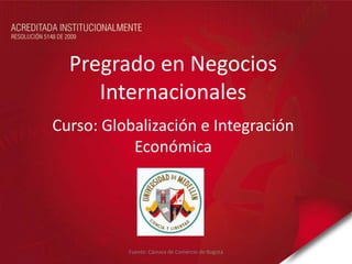 Pregrado en Negocios
     Internacionales
Curso: Globalización e Integración
           Económica




          Fuente: Cámara de Comercio de Bogotá
 
