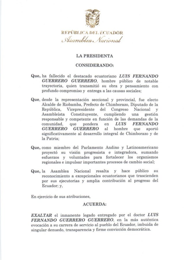 Acuerdo de condolencia por fallecimiento del Dr. Fernando 